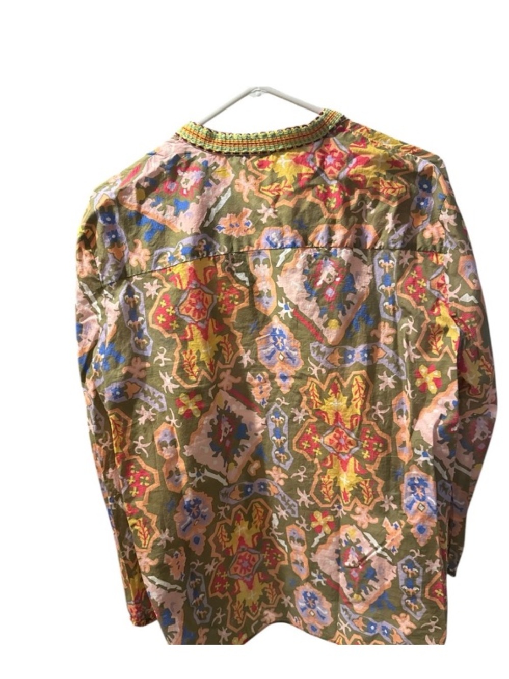 Zara Multicolor Printed Button-Down Tunic - Olive, Blue, Red, Yellow - Picture 2 of 2